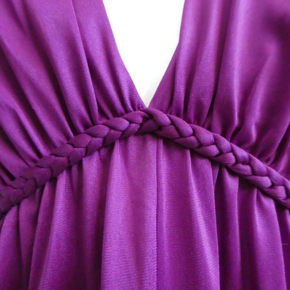 Vanity Fair Maxi Nightgown Vintage 70s Nylon USA Berry Braided Tie 34  M - Picture 2 of 9